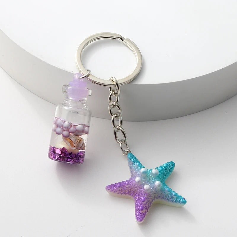 Starfish Ocean Bottle Keychain