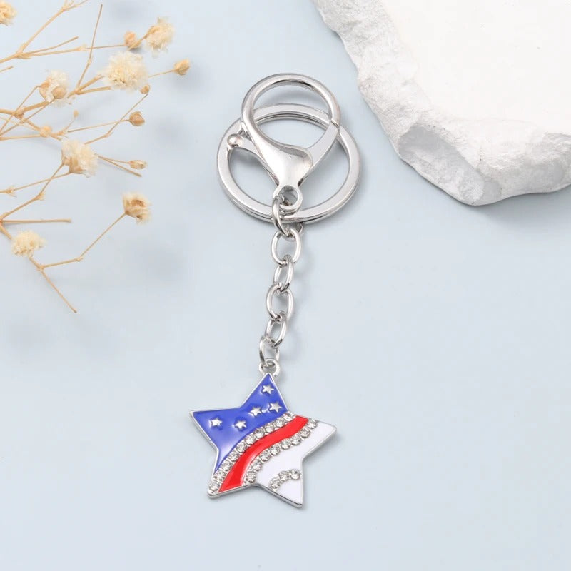 American Flag Star Keychain