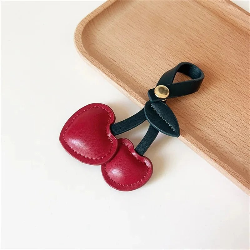 Leather Cherry Keychain